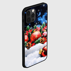 Чехол для iPhone 12 Pro Max Новогодние игрушки на снегу, цвет: 3D-черный — фото 2