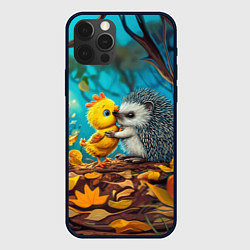 Чехол для iPhone 12 Pro Max Милые ежик с цыпленком в осеннем лесу, цвет: 3D-черный