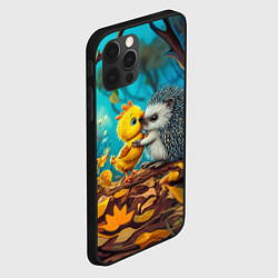 Чехол для iPhone 12 Pro Max Милые ежик с цыпленком в осеннем лесу, цвет: 3D-черный — фото 2