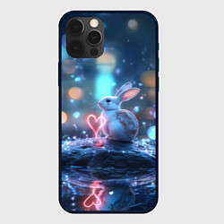 Чехол для iPhone 12 Pro Max Заяц с неоновым сердцем 14 февраля, цвет: 3D-черный