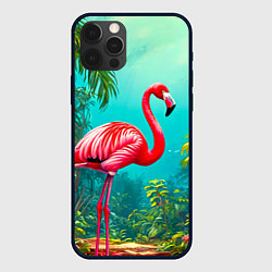 Чехол для iPhone 12 Pro Max Фламинго в джунглях, цвет: 3D-черный