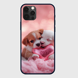 Чехол для iPhone 12 Pro Max Милые щенки и сердце, цвет: 3D-черный