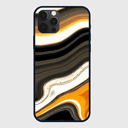 Чехол для iPhone 12 Pro Max Волнистые чёрно-жёлтые полосы на белом фоне, цвет: 3D-черный