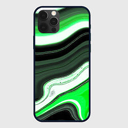 Чехол для iPhone 12 Pro Max Волнистые горизонтальные чёрно-зелёные полосы на б, цвет: 3D-черный