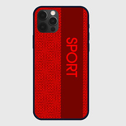 Чехол для iPhone 12 Pro Max Sport красный текстурный с полосой, цвет: 3D-черный