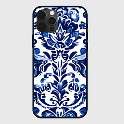 Чехол для iPhone 12 Pro Max Гжель русский узор акварель, цвет: 3D-черный