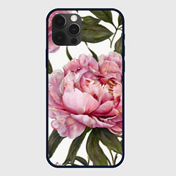Чехол для iPhone 12 Pro Max Розовые пионы на белом, цвет: 3D-черный