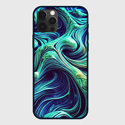 Чехол для iPhone 12 Pro Max Мерцающие зеленый потеки краски, цвет: 3D-черный