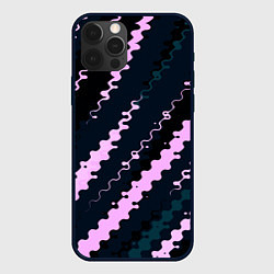 Чехол для iPhone 12 Pro Max Тёмно-синий с розовым искажённые полосы, цвет: 3D-черный