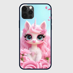 Чехол для iPhone 12 Pro Max Единорог в цветочном поле, цвет: 3D-черный