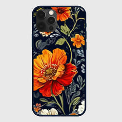 Чехол для iPhone 12 Pro Max Маки и пионы старинный паттерн, цвет: 3D-черный