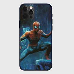 Чехол для iPhone 12 Pro Max Человек - паук в ночном городе, цвет: 3D-черный