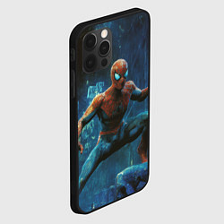 Чехол для iPhone 12 Pro Max Человек - паук в ночном городе, цвет: 3D-черный — фото 2