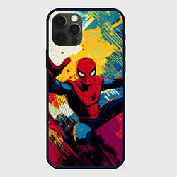 Чехол для iPhone 12 Pro Max Человек паук висит на паутине, цвет: 3D-черный