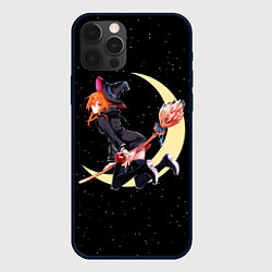 Чехол для iPhone 12 Pro Max Ведьма с яблоком летит на метле, цвет: 3D-черный