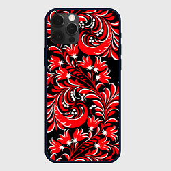 Чехол для iPhone 12 Pro Max Хохлома - красная роспись, цвет: 3D-черный