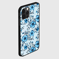 Чехол для iPhone 12 Pro Max Голубые цветы на светлом фоне паттерн, цвет: 3D-черный — фото 2