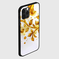 Чехол для iPhone 12 Pro Max Золотые листья на белом, цвет: 3D-черный — фото 2