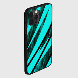 Чехол для iPhone 12 Pro Max Неоновый голубой с чёрным абстракция с полосами, цвет: 3D-черный — фото 2