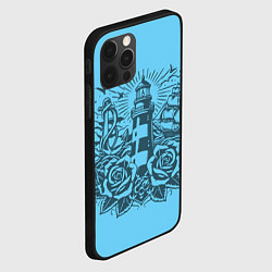 Чехол для iPhone 12 Pro Max Маяк с розами и кораблем, цвет: 3D-черный — фото 2