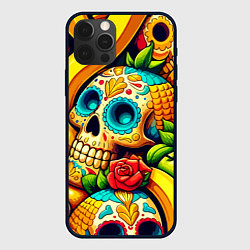 Чехол для iPhone 12 Pro Max Colorfull skulls and bananas - pop art pattern, цвет: 3D-черный