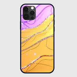 Чехол для iPhone 12 Pro Max Фиолетово-золотая текстура с блестяшками, цвет: 3D-черный