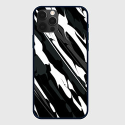Чехол для iPhone 12 Pro Max Разводы белым на черном, цвет: 3D-черный