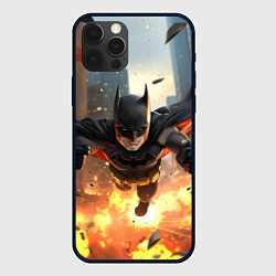 Чехол для iPhone 12 Pro Max Бэтмен в полете над огнем, цвет: 3D-черный