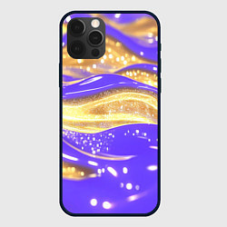 Чехол для iPhone 12 Pro Max Фиолетово-золотая жидкая текстура, цвет: 3D-черный