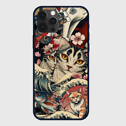 Чехол для iPhone 12 Pro Max Котики и рыбки в сакуре, цвет: 3D-черный