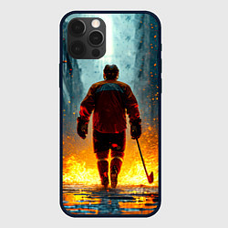 Чехол для iPhone 12 Pro Max Хоккеист в огне, цвет: 3D-черный