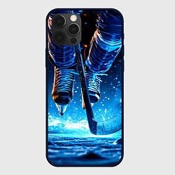 Чехол для iPhone 12 Pro Max Хоккеист в синем пламени, цвет: 3D-черный