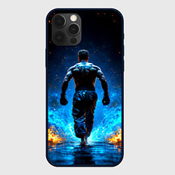Чехол для iPhone 12 Pro Max Боец крав-мага в синем пламени, цвет: 3D-черный