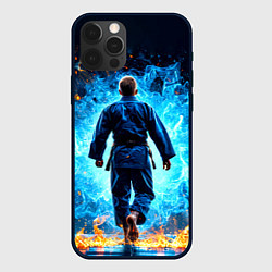Чехол для iPhone 12 Pro Max Дзюдоист в синем пламени, цвет: 3D-черный