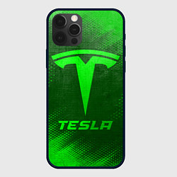 Чехол для iPhone 12 Pro Max Tesla - green gradient, цвет: 3D-черный