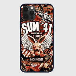 Чехол для iPhone 12 Pro Max Sum 41 на фоне кролика и гитар, цвет: 3D-черный