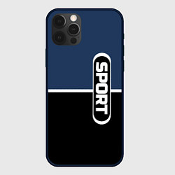 Чехол для iPhone 12 Pro Max Sport сине-чёрный с полосой, цвет: 3D-черный