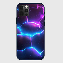 Чехол для iPhone 12 Pro Max Синие и фиолетовые молнии в разломе, цвет: 3D-черный
