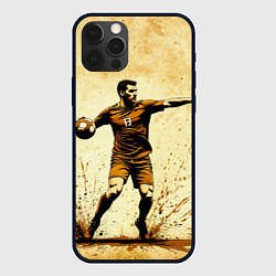 Чехол для iPhone 12 Pro Max Гандболист на бежевом, цвет: 3D-черный