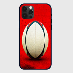 Чехол для iPhone 12 Pro Max Мяч для регби на красном, цвет: 3D-черный