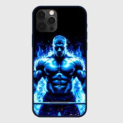 Чехол iPhone 12 Pro Max Пауэрлифтер в синем пламени