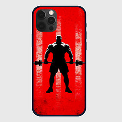 Чехол для iPhone 12 Pro Max Пауэрлифтер на красном, цвет: 3D-черный
