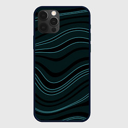 Чехол для iPhone 12 Pro Max Тёмный синий волнистые полосы, цвет: 3D-черный