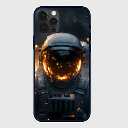Чехол для iPhone 12 Pro Max Космонавт на фоне огня, цвет: 3D-черный