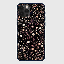 Чехол для iPhone 12 Pro Max Чёрно-фиолетовый цветочный, цвет: 3D-черный