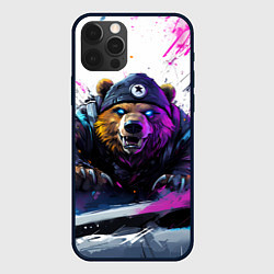 Чехол для iPhone 12 Pro Max Злой медведь и краски, цвет: 3D-черный