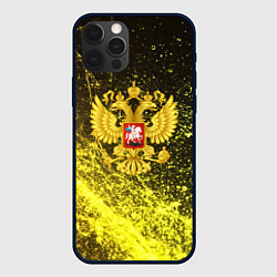 Чехол для iPhone 12 Pro Max Герб России - черно-золотой фон, цвет: 3D-черный