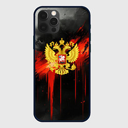 Чехол для iPhone 12 Pro Max Герб России - красная краска на черном, цвет: 3D-черный