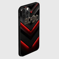 Чехол для iPhone 12 Pro Max ACDC лого из металла на черно-красной текстуре, цвет: 3D-черный — фото 2