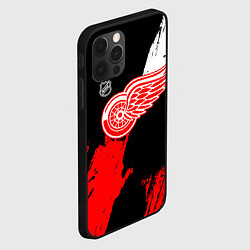 Чехол для iPhone 12 Pro Max Детройт Ред Уингз - брызги краска на черном фоне, цвет: 3D-черный — фото 2